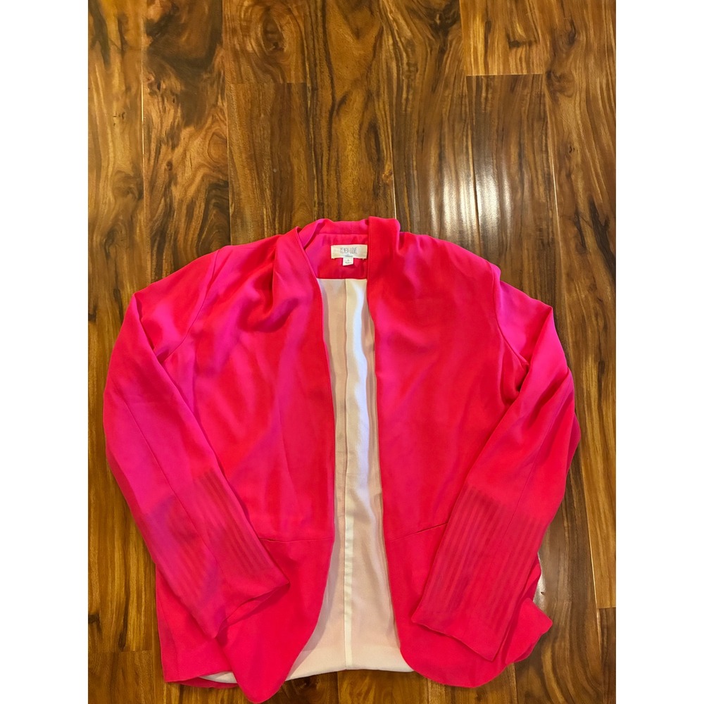 Peach Love California Hot Pink Open Front Blazer Pleated Sleeve Jacket Womens L